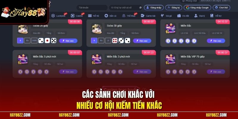 Các sảnh chơi khác với nhiều cơ hội kiếm tiền khác