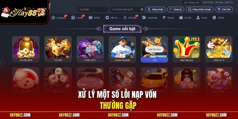 Xử lý một số lỗi nạp vốn thường gặp